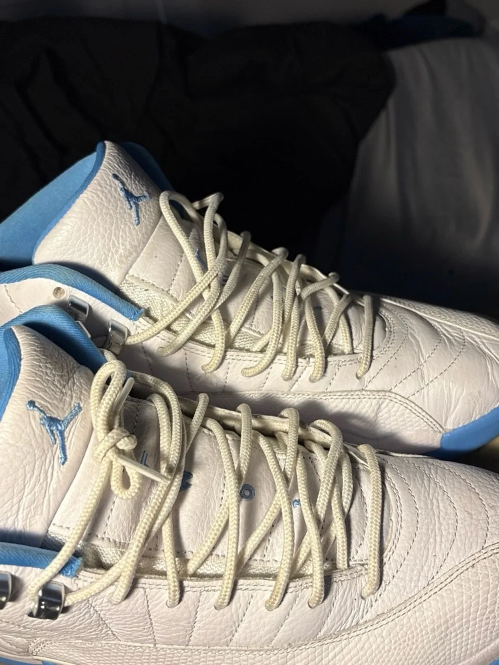 Jordan Men’s White and Light Blue Leather Basketball Sneakers